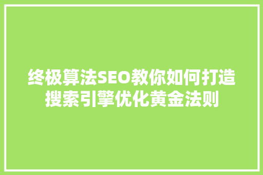 终极算法SEO教你如何打造搜索引擎优化黄金法则 电脑基础