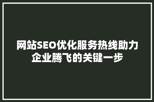 网站SEO优化服务热线助力企业腾飞的关键一步 网站SEO优化服务热线助力企业腾飞的关键一步