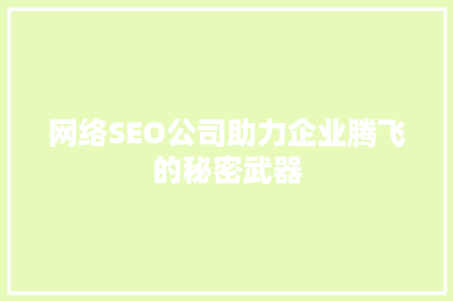 网络SEO公司助力企业腾飞的秘密武器
