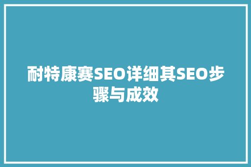 耐特康赛SEO详细其SEO步骤与成效