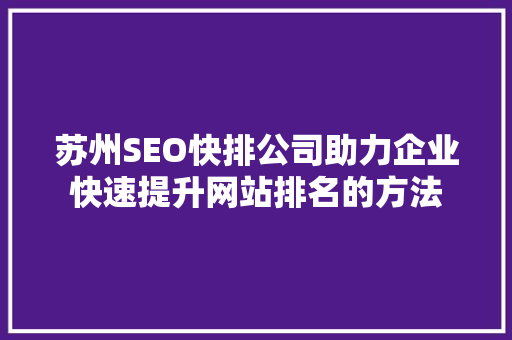 苏州SEO快排公司助力企业快速提升网站排名的方法