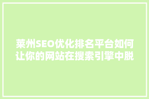 莱州SEO优化排名平台如何让你的网站在搜索引擎中脱颖而出