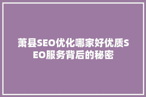 萧县SEO优化哪家好优质SEO服务背后的秘密 网络技术