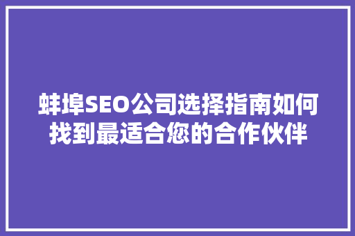 蚌埠SEO公司选择指南如何找到最适合您的合作伙伴