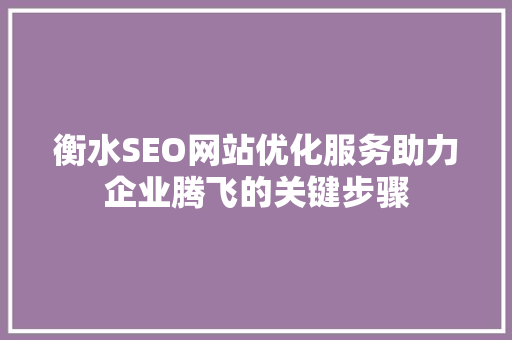 衡水SEO网站优化服务助力企业腾飞的关键步骤