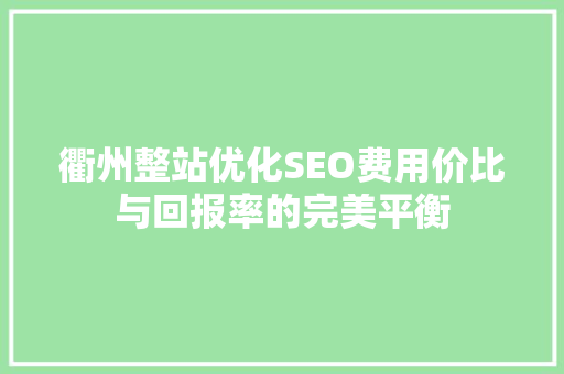 衢州整站优化SEO费用价比与回报率的完美平衡