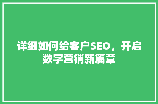 详细如何给客户SEO,开启数字营销新篇章 详细如何给客户SEO,开启数字营销新篇章