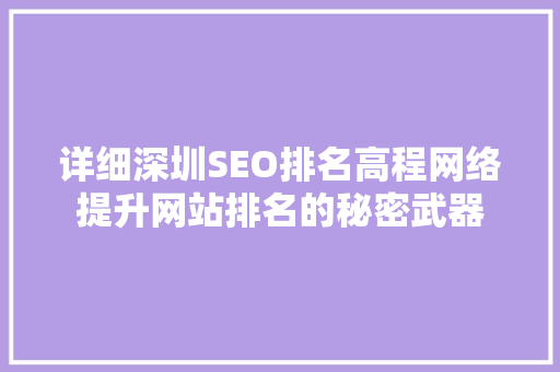 详细深圳SEO排名高程网络提升网站排名的秘密武器