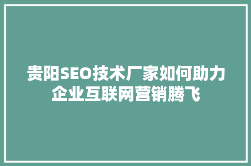 贵阳SEO技术厂家如何助力企业互联网营销腾飞