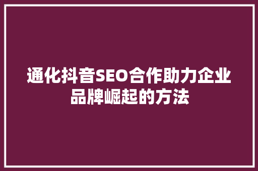 通化抖音SEO合作助力企业品牌崛起的方法