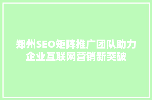 郑州SEO矩阵推广团队助力企业互联网营销新突破