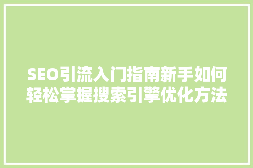 SEO引流入门指南新手如何轻松掌握搜索引擎优化方法