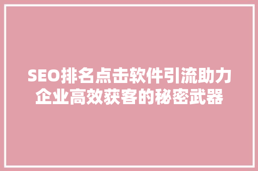 SEO排名点击软件引流助力企业高效获客的秘密武器