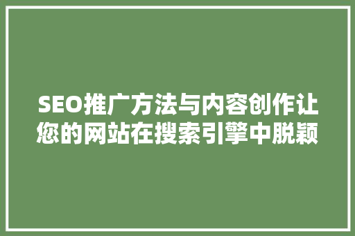 SEO推广方法与内容创作让您的网站在搜索引擎中脱颖而出 电脑基础