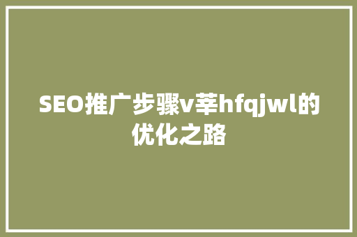 SEO推广步骤v莘hfqjwl的优化之路