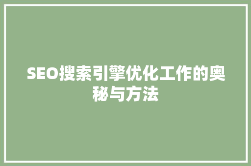 SEO搜索引擎优化工作的奥秘与方法