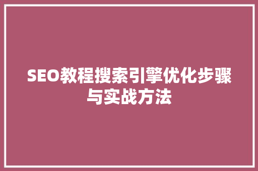 SEO教程搜索引擎优化步骤与实战方法 SEO教程搜索引擎优化步骤与实战方法