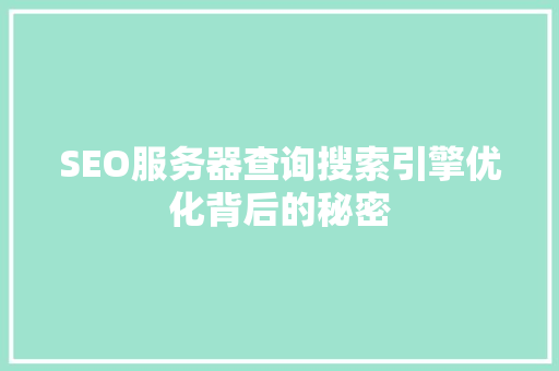 SEO服务器查询搜索引擎优化背后的秘密 SEO服务器查询搜索引擎优化背后的秘密