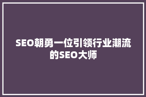 SEO朝勇一位引领行业潮流的SEO大师 SEO朝勇一位引领行业潮流的SEO大师