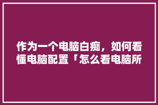 作为一个电脑白痴，如何看懂电脑配置「怎么看电脑所以配置信息」 作为一个电脑白痴，如何看懂电脑配置「怎么看电脑所以配置信息」 电脑基础