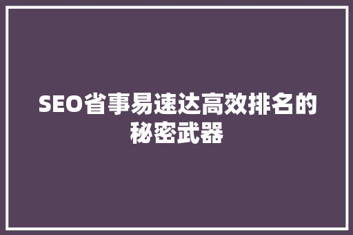 SEO省事易速达高效排名的秘密武器