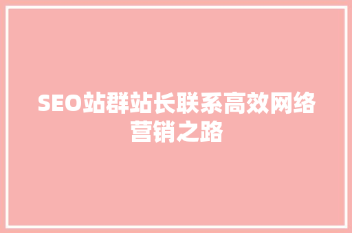 SEO站群站长联系高效网络营销之路