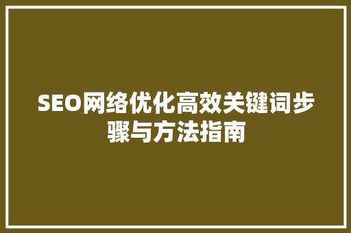 SEO网络优化高效关键词步骤与方法指南