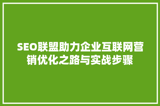 SEO联盟助力企业互联网营销优化之路与实战步骤