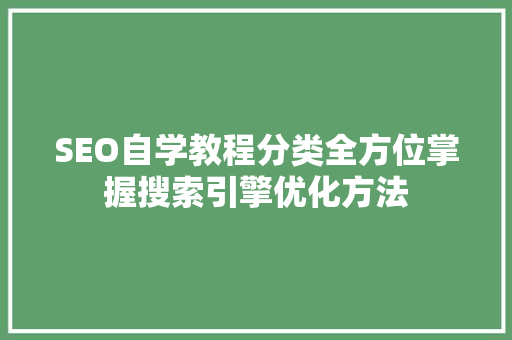 SEO自学教程分类全方位掌握搜索引擎优化方法 SEO自学教程分类全方位掌握搜索引擎优化方法