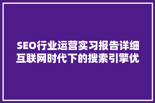 SEO行业运营实习报告详细互联网时代下的搜索引擎优化步骤