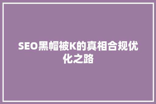 SEO黑帽被K的真相合规优化之路