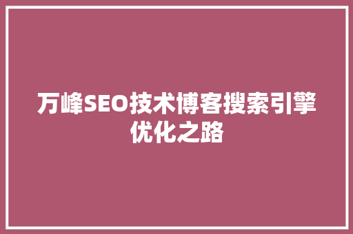 万峰SEO技术博客搜索引擎优化之路