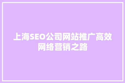 上海SEO公司网站推广高效网络营销之路