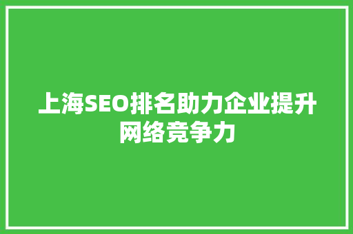 上海SEO排名助力企业提升网络竞争力