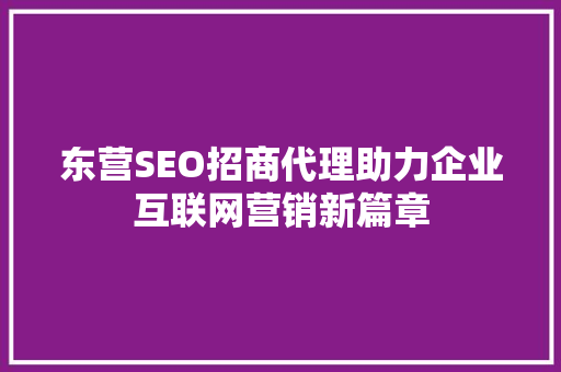 东营SEO招商代理助力企业互联网营销新篇章