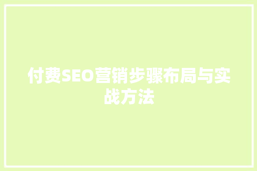 付费SEO营销步骤布局与实战方法 电脑基础