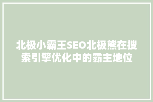 北极小霸王SEO北极熊在搜索引擎优化中的霸主地位
