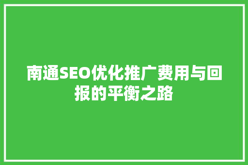 南通SEO优化推广费用与回报的平衡之路
