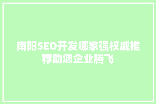 南阳SEO开发哪家强权威推荐助您企业腾飞