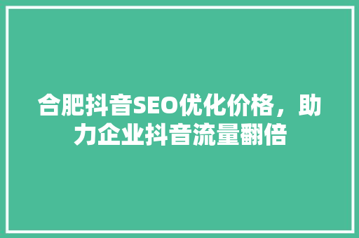 合肥抖音SEO优化价格，助力企业抖音流量翻倍
