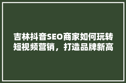 吉林抖音SEO商家如何玩转短视频营销，打造品牌新高度