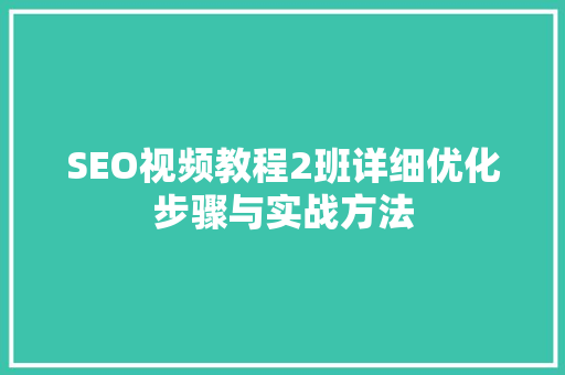SEO视频教程2班详细优化步骤与实战方法