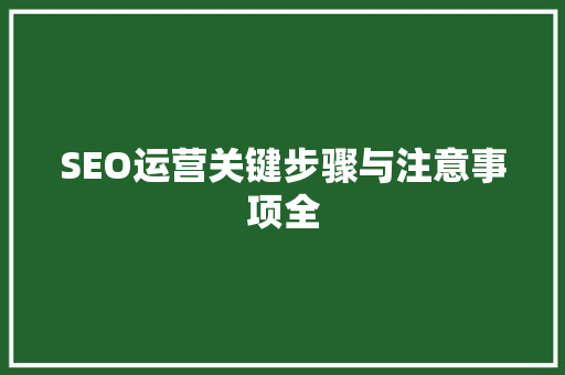 SEO运营关键步骤与注意事项全 SEO运营关键步骤与注意事项全