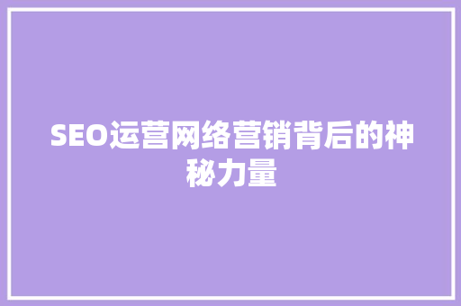 SEO运营网络营销背后的神秘力量 SEO运营网络营销背后的神秘力量