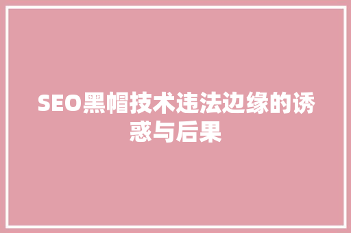 SEO黑帽技术违法边缘的诱惑与后果