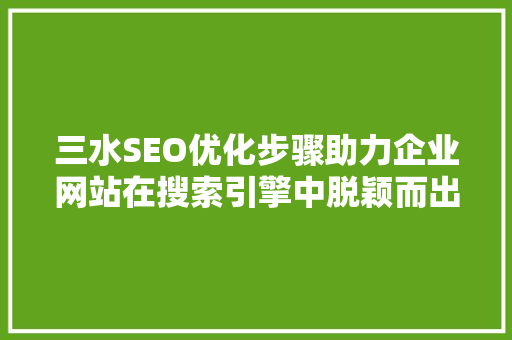 三水SEO优化步骤助力企业网站在搜索引擎中脱颖而出