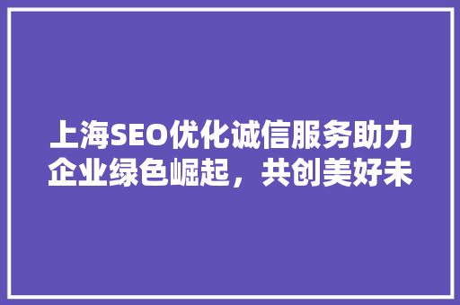 上海SEO优化诚信服务助力企业绿色崛起，共创美好未来