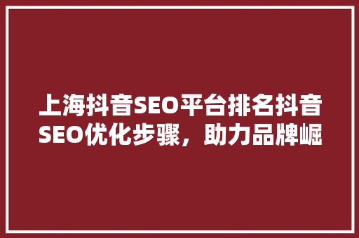 上海抖音SEO平台排名抖音SEO优化步骤,助力品牌崛起 上海抖音SEO平台排名抖音SEO优化步骤,助力品牌崛起