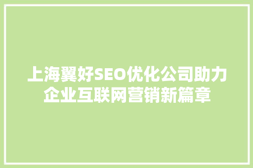 上海翼好SEO优化公司助力企业互联网营销新篇章