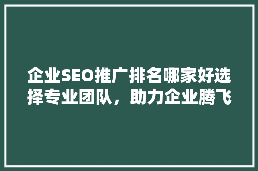 企业SEO推广排名哪家好选择专业团队，助力企业腾飞